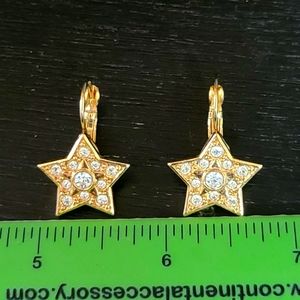 Gold Star Earrings with White Crystals